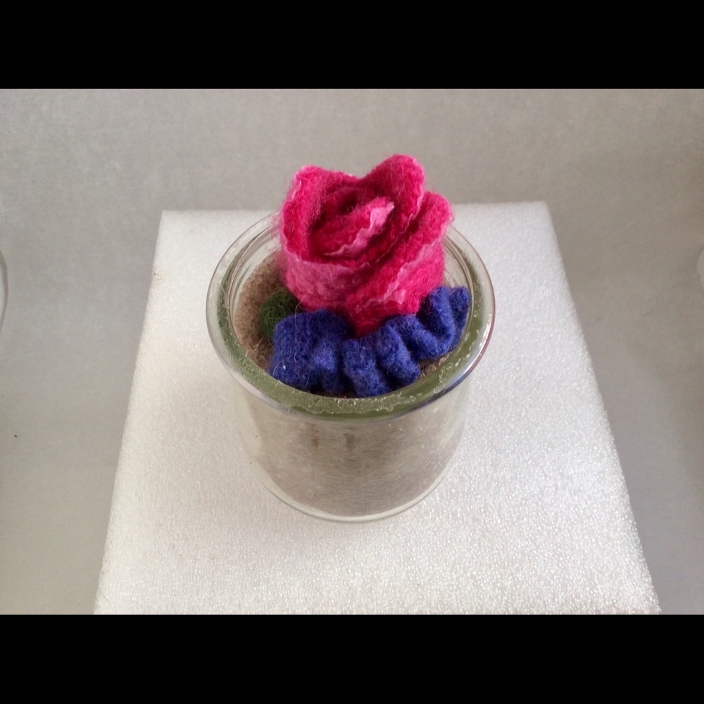 Felted Faux Succulent in Glass Pot